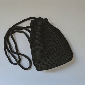 The Sak Black Crochet Drawstring Backpack